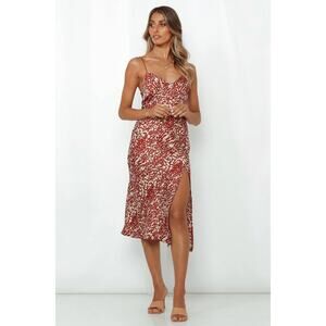 HELLO MOLLY | Red and White Crowd Dispersed Midi Satin Slip Dress | 8 BNWT